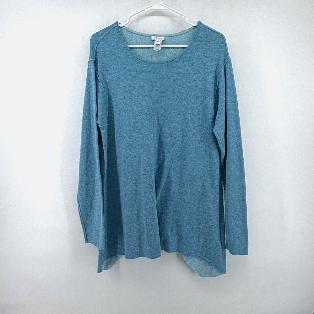 J. Jill Sweater Reversible Sharkbite Hem Large Blue Women Pullover Knit Top